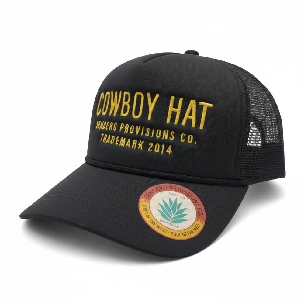 Sendero Provisions Co Cowboy Hat Trucker Cap Black Gold Mesh Snapback New